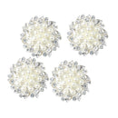 5 Pieces Beige Alloy Crystal Pearl Flower Buttons Jewelry Making Findings 32mm