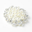 5 Pieces Beige Alloy Crystal Pearl Flower Buttons Jewelry Making Findings 32mm