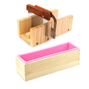 Wooden Soap Loaf Cutter Mold and Soap Cutter Set - Rectangle Silicone Soap Mold with Wood Box & Straight Soap Cutter & Wavy Soap Cutter