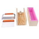 Wooden Soap Loaf Cutter Mold and Soap Cutter Set - Rectangle Silicone Soap Mold with Wood Box & Straight Soap Cutter & Wavy Soap Cutter