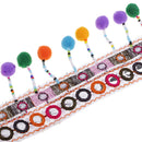 National Style Rainbow Ribbon Pom Pom Ball Fringe Tassel Lace Trim Upholstery Curtain Chair Bag Cushion Bohemia Dress Costume Sewing Edging Decorations 1 Yard x 70mm