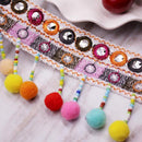 National Style Rainbow Ribbon Pom Pom Ball Fringe Tassel Lace Trim Upholstery Curtain Chair Bag Cushion Bohemia Dress Costume Sewing Edging Decorations 1 Yard x 70mm