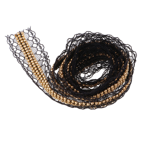 1 Yards 30mm Gold Pearl and Lace Beaded Trimming Stretch Lace Ribbon Trim Wedding Dress Costume Applique Motif DIY Craft Sewing Supplies