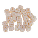 26 Pieces 10mm Unpainted Wooden Alphabet A-Z Letters Sqaure Wood Spacer Beads Wooden Beads For Baby Teething Jewelry DIY Beading Crafts Supplies