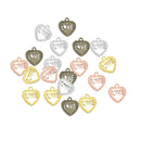LOVE on the Heart Charms - 20x18mm - Metal Antique Bronze, Silver, Gold, Rose gold Colors, Love Pendants Ancient Silver Jewelry Findings Making Craft Supplies