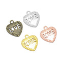 LOVE on the Heart Charms - 20x18mm - Metal Antique Bronze, Silver, Gold, Rose gold Colors, Love Pendants Ancient Silver Jewelry Findings Making Craft Supplies