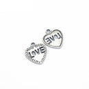 LOVE on the Heart Charms - 20x18mm - Metal Antique Bronze, Silver, Gold, Rose gold Colors, Love Pendants Ancient Silver Jewelry Findings Making Craft Supplies