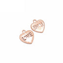 LOVE on the Heart Charms - 20x18mm - Metal Antique Bronze, Silver, Gold, Rose gold Colors, Love Pendants Ancient Silver Jewelry Findings Making Craft Supplies