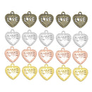 LOVE on the Heart Charms - 20x18mm - Metal Antique Bronze, Silver, Gold, Rose gold Colors, Love Pendants Ancient Silver Jewelry Findings Making Craft Supplies