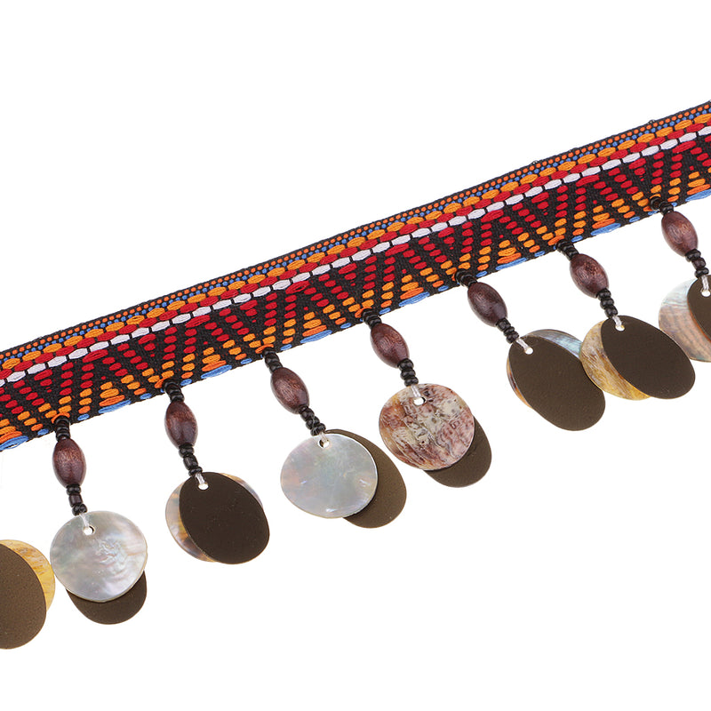 1 Yard Ethnic Sequin Shell Beaded Tassel Edging Fringe Trim for Sewing DIY Craft Millinery Clothing Decoration