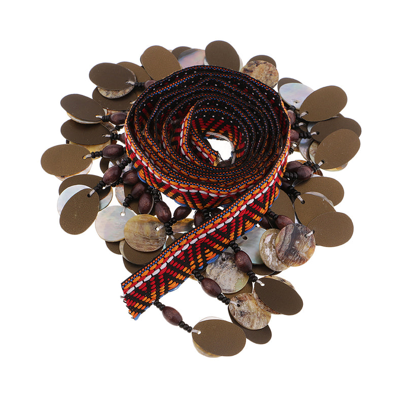 1 Yard Ethnic Sequin Shell Beaded Tassel Edging Fringe Trim for Sewing DIY Craft Millinery Clothing Decoration
