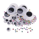 Coloured Wiggle Googly Wiggly Google Eyes with Eyelashes & White Black Wiggle Googly Eyes 306 Assorted Sizes and Colours - 7mm 10mm 50mm