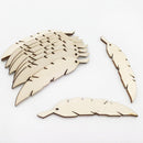 50 Pieces Natural Unfinished Wood Feathers Shape Wooden Pieces Embellishment with Hole for DIY Craft