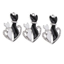 3 Pieces Silver Tone Enamel Cat Lover Charms Rhinestone Pendants for DIY Jewelry Making Crafting Fit Necklace Bracelet Spacers Dangle Beads - 35x24mm