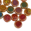 30 Pieces 14mm Flat Round Ceramic Porcelain Beads Flower Round Beads Exquisite Decal Spacer Beads Charms for Jewelry Making Necklace Bracelet