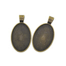 20 Pcs Alloy Blank Oval Cameo Jewelry Making Cabochon Base Setting Charm Pendants Trays Double Two-Sided For Gemstone Set Size 30 X 20 mm