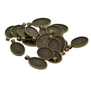 20 Pcs Alloy Blank Oval Cameo Jewelry Making Cabochon Base Setting Charm Pendants Trays Double Two-Sided For Gemstone Set Size 30 X 20 mm