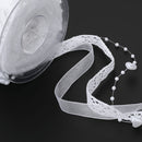 3 Strings Beaded Ribbon, Round Heart Bead Pearl String, Embroidery Lace Trim and Organza Ribbon, 5m, 3/8", White, for DIY Wedding Party Decoration