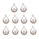 10pieces Champagne Gold Alloy Pearl Crystal Craft Charms For DIY Jewelry Making Craft Drop Shape Pendants 19x12mm