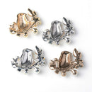 4 Piece Bird Alloy Enamel Pearl Crystal Flat Back Craft Buttons Scrapbooking Embellishment for Wedding Jewelry Making Clothing Bag Decoration
