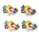 4 Piece Bird Alloy Enamel Pearl Crystal Flat Back Craft Buttons Scrapbooking Embellishment for Wedding Jewelry Making Clothing Bag Decoration