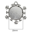 10 Pieces 25mm Vintage Christmas Snowflake Pendant Trays, Tibetan Silver, Blanks Cameo Bezel Cabochon Settings for Jewelry Making Charms