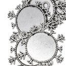 10 Pieces 25mm Vintage Christmas Snowflake Pendant Trays, Tibetan Silver, Blanks Cameo Bezel Cabochon Settings for Jewelry Making Charms