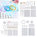 Resin Casting Molds and Tools Set, 9 Silicone Mold Jewelry Casting Molds, 5 Stirrers, 5 Droppers, 10 Finder Cots, 3 Stirring Rods, 5 Plastic Spoons