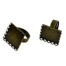 10 Pieces 20mm Bronze Plated Brass Adjustable Ring Settings Blank/Base,Fit 20mm Glass Cabochons,Buttons;Square Ring Bezels