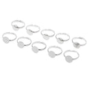 10 Pieces Lots Silver Plated Ring Blanks Adjustable 10mm Flat Pad Handmade Finger Rings Findings DIY Supplies Pad for Jewelry Making