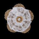 6 Pieces Flower Pearl Rustic Burlap Lace Trim Scrapbook Embellishment Applique Patch for Sewing on Clothing Decoration 70mm