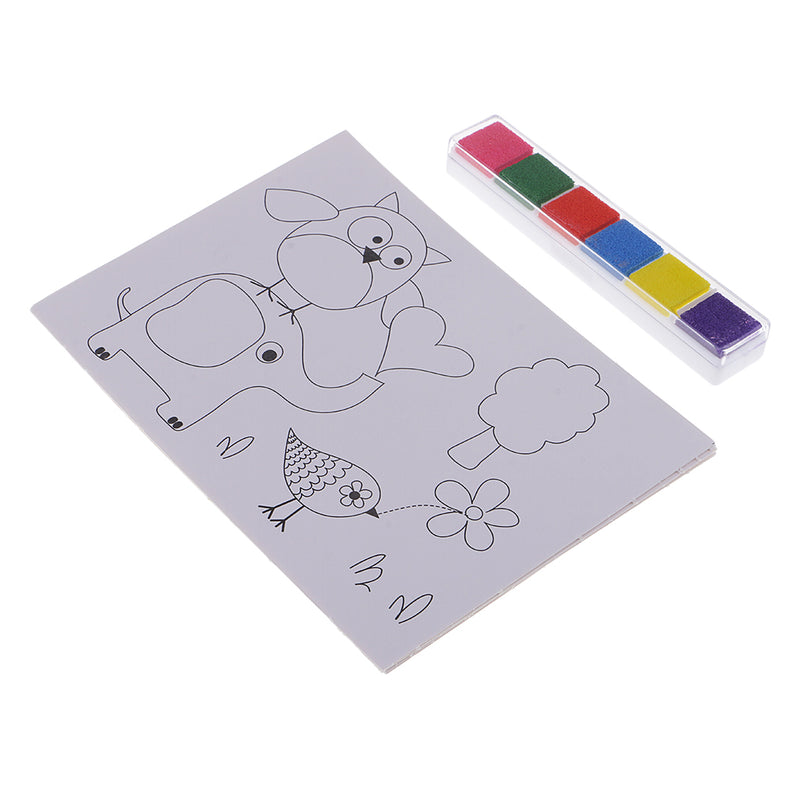 1 Set 6 Colors Finger Paints Ink Pad with 8pcs White Finger Painting Paper Kit for Kids Children Educational Toys