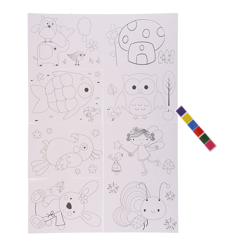 1 Set 6 Colors Finger Paints Ink Pad with 8pcs White Finger Painting Paper Kit for Kids Children Educational Toys