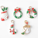 10 Pieces Alloy Crystal Enamel Christmas XMAS Necklace Bracelet Charms Pendants for DIY Kids Hair Accessories Decoration
