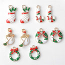 10 Pieces Alloy Crystal Enamel Christmas XMAS Necklace Bracelet Charms Pendants for DIY Kids Hair Accessories Decoration