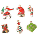 12 Pieces Happy Holiday Mixed Gold Plated Enamel Christmas Charms Pendants Dangle Beads for Necklace Bracelet Jewelry Making Gift Decoration Craft DIY