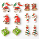 12 Pieces Happy Holiday Mixed Gold Plated Enamel Christmas Charms Pendants Dangle Beads for Necklace Bracelet Jewelry Making Gift Decoration Craft DIY