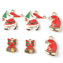 12 Pieces Happy Holiday Mixed Gold Plated Enamel Christmas Charms Pendants Dangle Beads for Necklace Bracelet Jewelry Making Gift Decoration Craft DIY