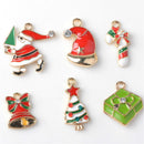 12 Pieces Happy Holiday Mixed Gold Plated Enamel Christmas Charms Pendants Dangle Beads for Necklace Bracelet Jewelry Making Gift Decoration Craft DIY