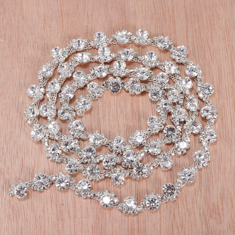 1 Yard Alloy Crystal Rhinestone Chain Beaded Ribbon Trim Sewing Applique Embellishment for Wedding Bridal Dress Clothing Decoration