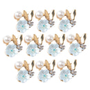 10x Alloy Fashion Crystal Flatback Jewelry Accessory Rhinestone Pearl Charms Women Necklace Brooch Butterfly Button Sewing Crafts Supply Light Blue