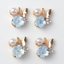 10x Alloy Fashion Crystal Flatback Jewelry Accessory Rhinestone Pearl Charms Women Necklace Brooch Butterfly Button Sewing Crafts Supply Light Blue