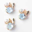 10x Alloy Fashion Crystal Flatback Jewelry Accessory Rhinestone Pearl Charms Women Necklace Brooch Butterfly Button Sewing Crafts Supply Light Blue