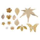 13 Pieces Assorted Metal Filigree Leaf Butterfly Flower Beads Caps Charms Pendants Wedding Bridal Hair Jewelry Making Findings Gold