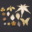 13 Pieces Assorted Metal Filigree Leaf Butterfly Flower Beads Caps Charms Pendants Wedding Bridal Hair Jewelry Making Findings Gold