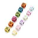 200 Pieces 6mm Colorful Letter Beads Kit Alphabet Cubic Bead A-Z Bulk - Acrylic Beads for DIY Bracelets Jewelry Accessories Making (Large Hole, 4mm)