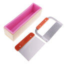 Rectangular 900ml Cavity Silicone Soap Mold Loaf with Wood Box and Stainless Steel Wavy & Straight Soap Mold Loaf Garnish Cake Cutter Cutting Tool