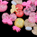 30Pcs/Pack Pink Glitter Resin Cabochons Flat Back Charms Lovely Mixed Fruits Shaped Buttons for DIY Scrapbook Decor Wedding Decor Cards Making