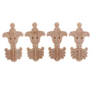 4 Pieces Natural Solid Wood Carved Applique Unpainted Decal Furniture Decors