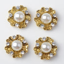 10 Pieces 21mm Golden Plated Metal Pearl Flower Buttons Crystal Buttons Flatback Embellishments DIY Accessories Sewing Wedding Decorations